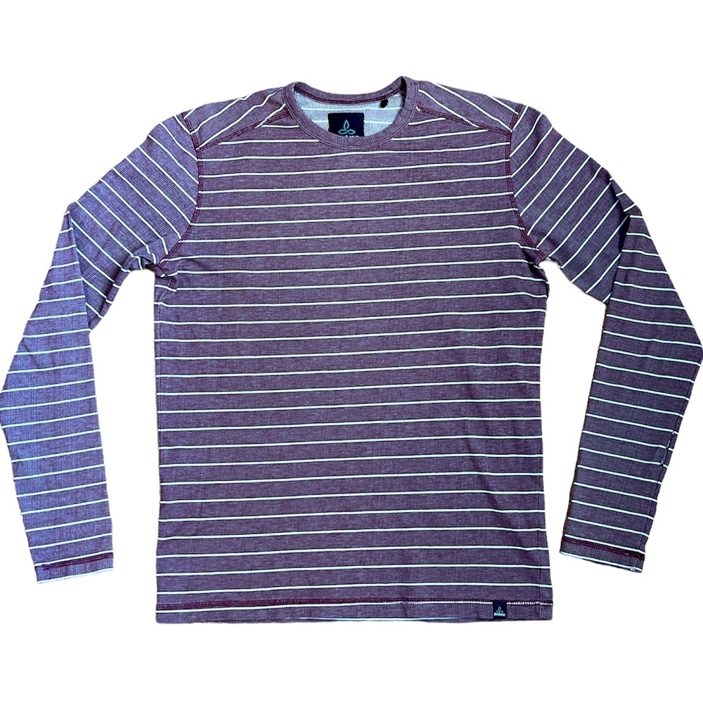 prAna Men’s Long Sleeved Striped Taupe Mauve Shirt, Small